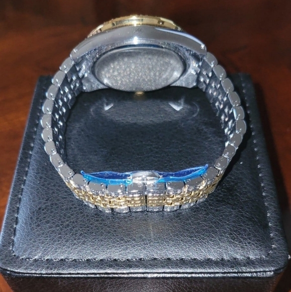 Mens Two Tone Full Ice Waterproof Arabic Numeral Bling Simulated Diamond Watch - Picture 3 of 12